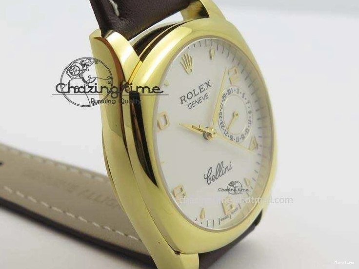 MiroTime 0419 Cellini Date YG White Numeral Dial On Brown Leather Strap A Affordable 3883